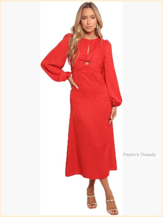 Dresses & Skirts - Long Sleeve Midi Dress with Front Twist Cut Out